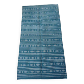 Tapis kilim bleu et blanc tissé main en laine naturelle