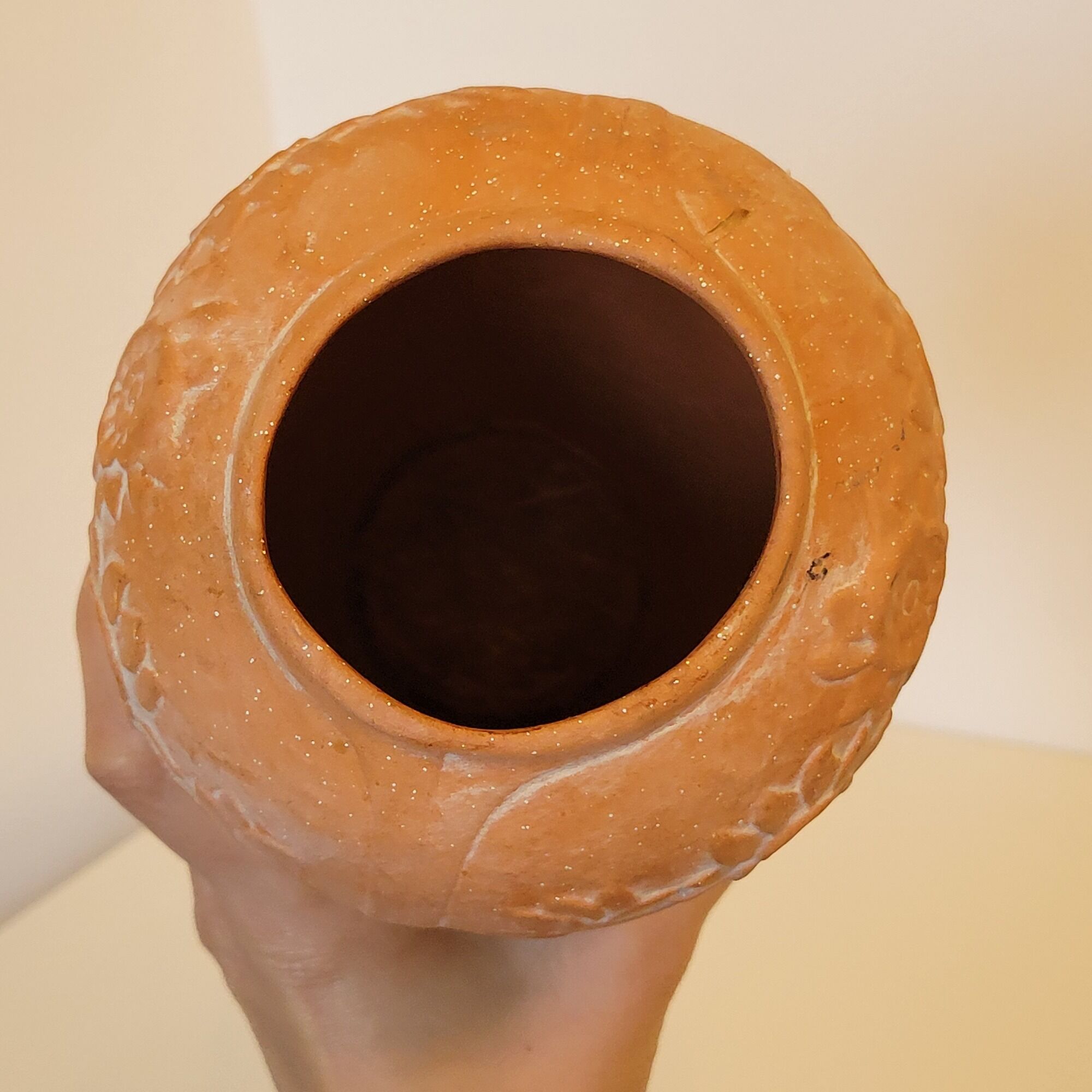 Terracotta vase sunflower decoration 1910, art nouveau