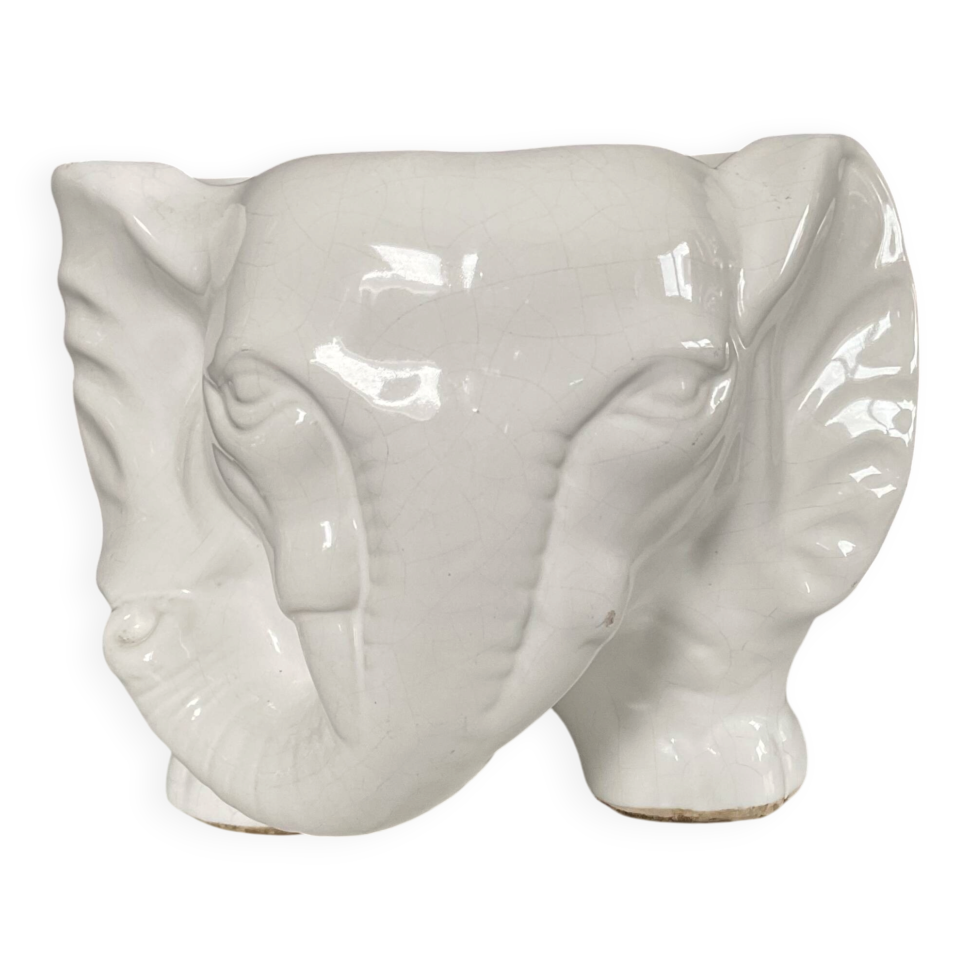 Vintage elephant cache pot in glazed ceramic