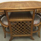 Table and 2 armchairs set in rattan and wicker, 70s/80s