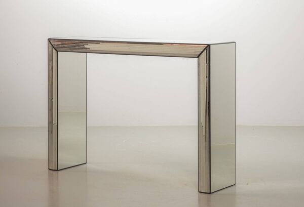 Console en miroir argenté minimaliste et exclusive, fabriquée à la main, objet d'art