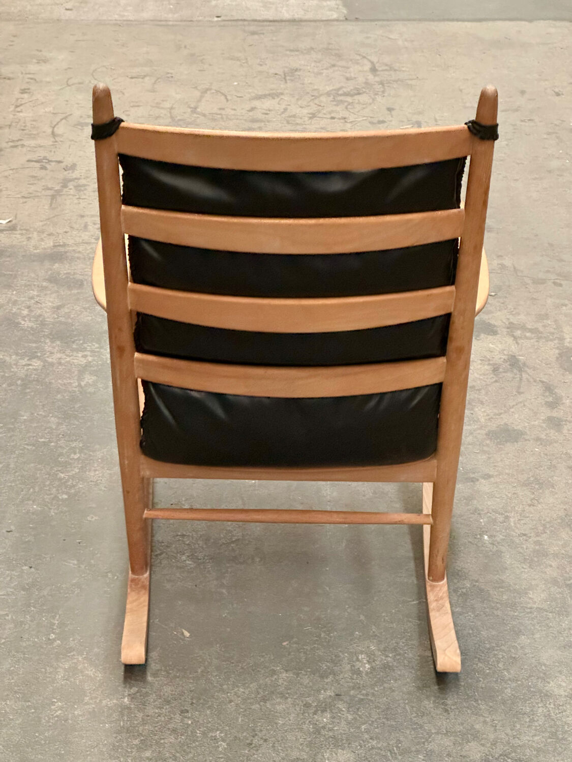 Scandinavian wooden and leather rocking chair