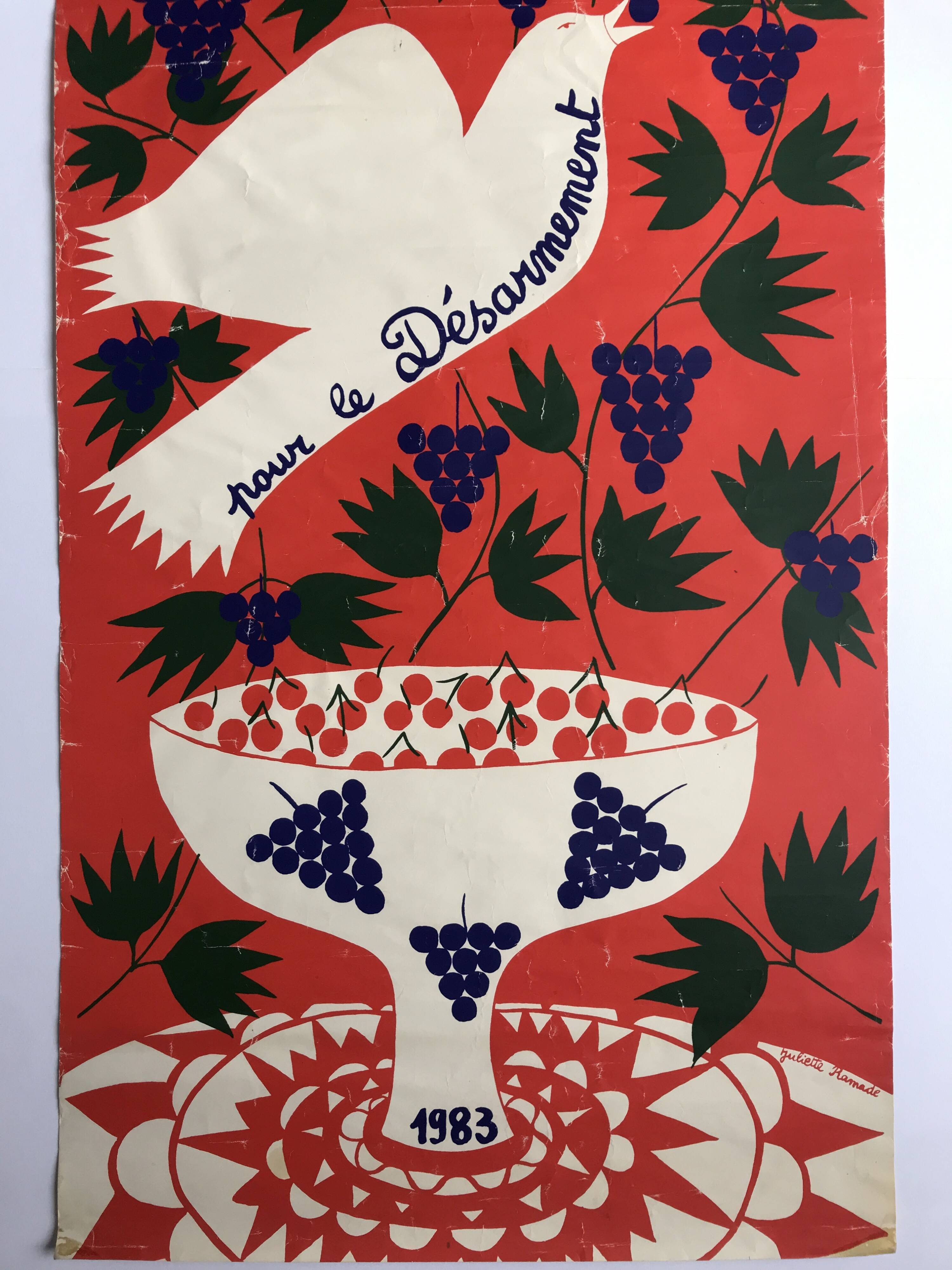 Juliette ramade, general assembly for disarmament, 1983. original silkscreen poster