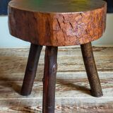 Brutalist tripod stool vintage folk art