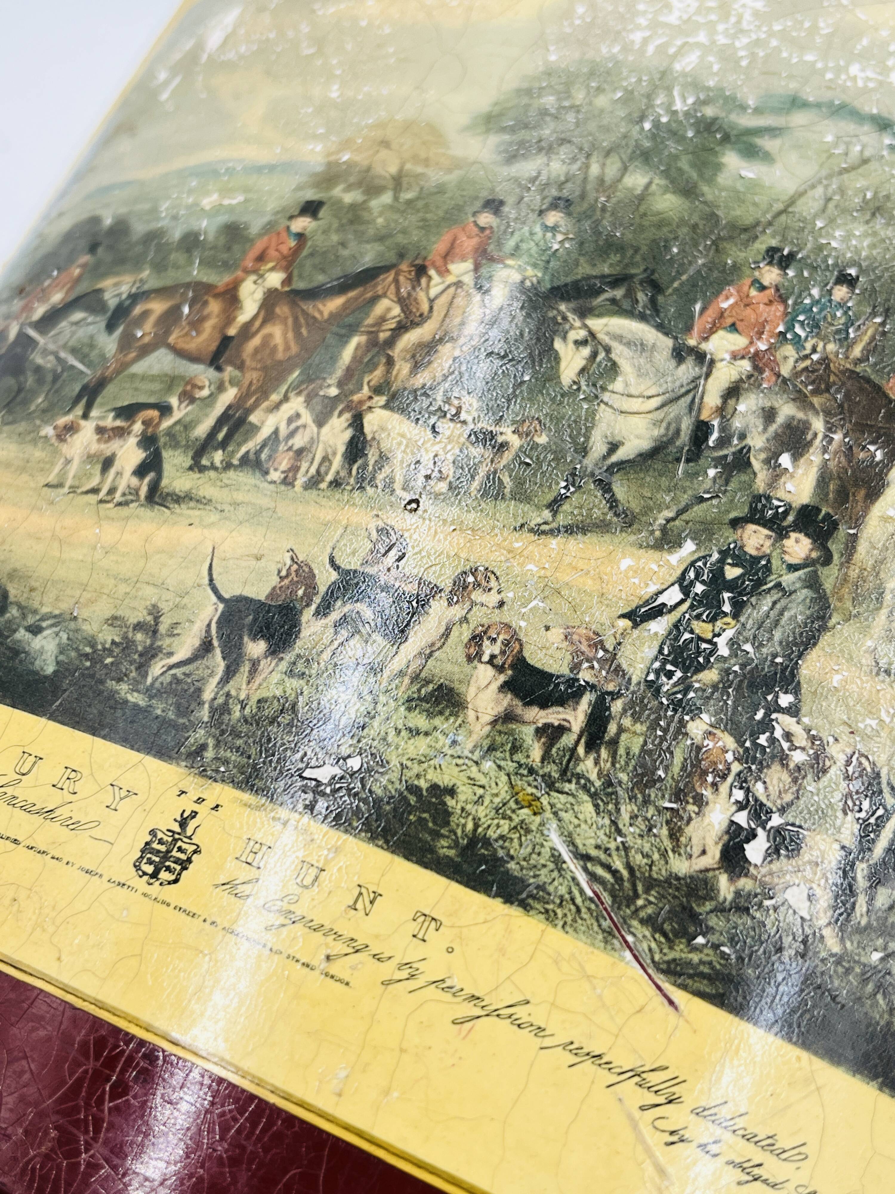 Vintage metal wastepaper basket hunting scene Bury Hunt