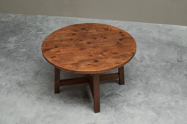 Table à manger ou table centrale espagnole en bois massif et fer forgé milieu 20e siècle