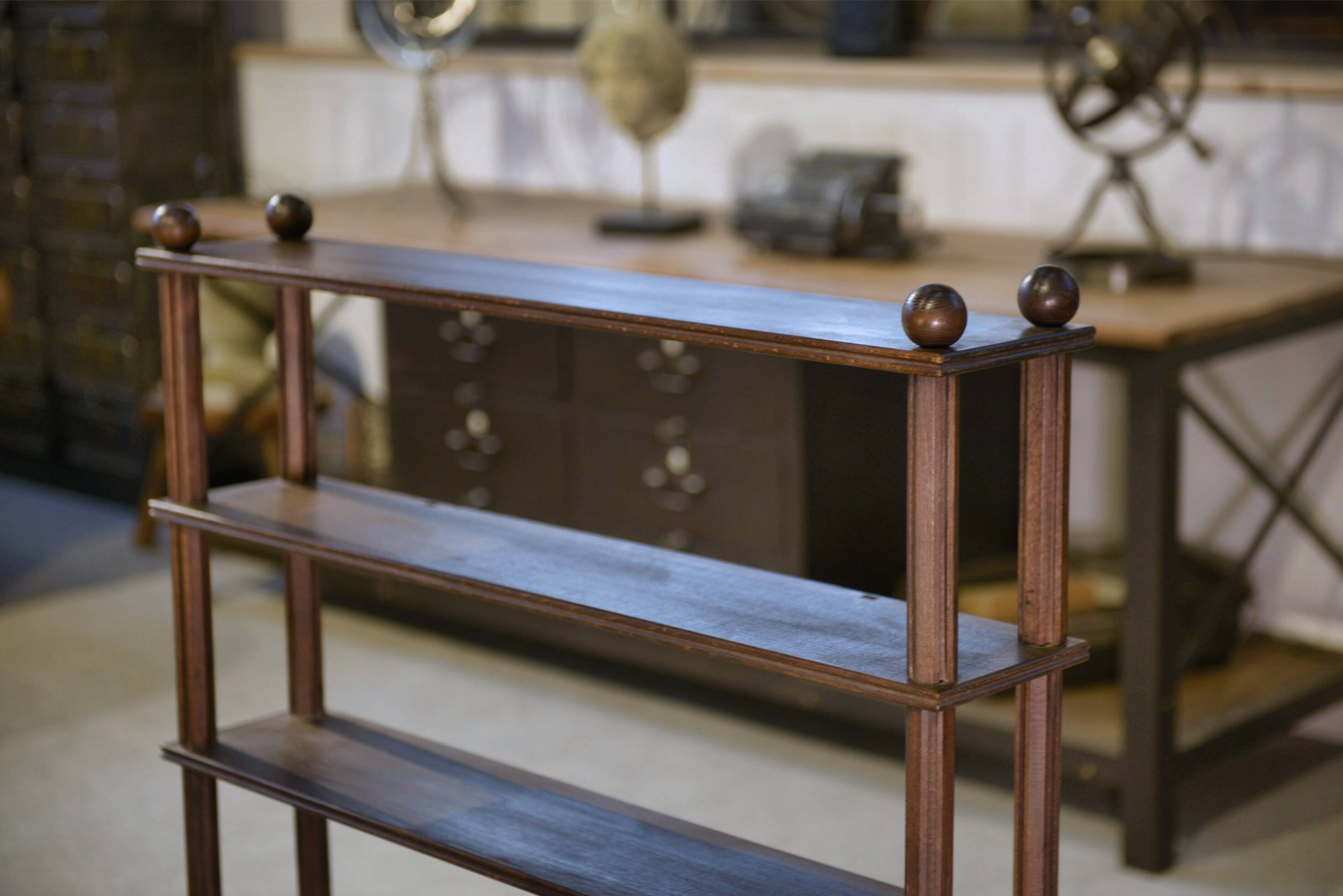 Beech shelf with ball feet, 1960s