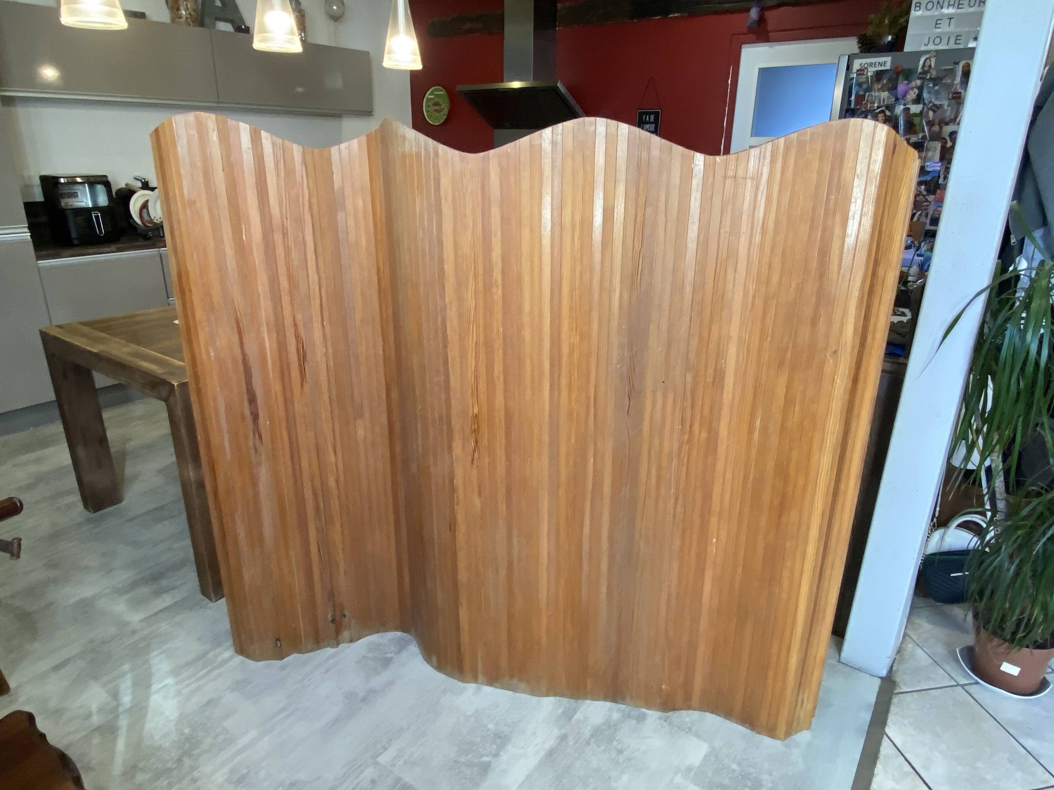 Paravent style Baumann bois autoportant vague pliable vintage 1950