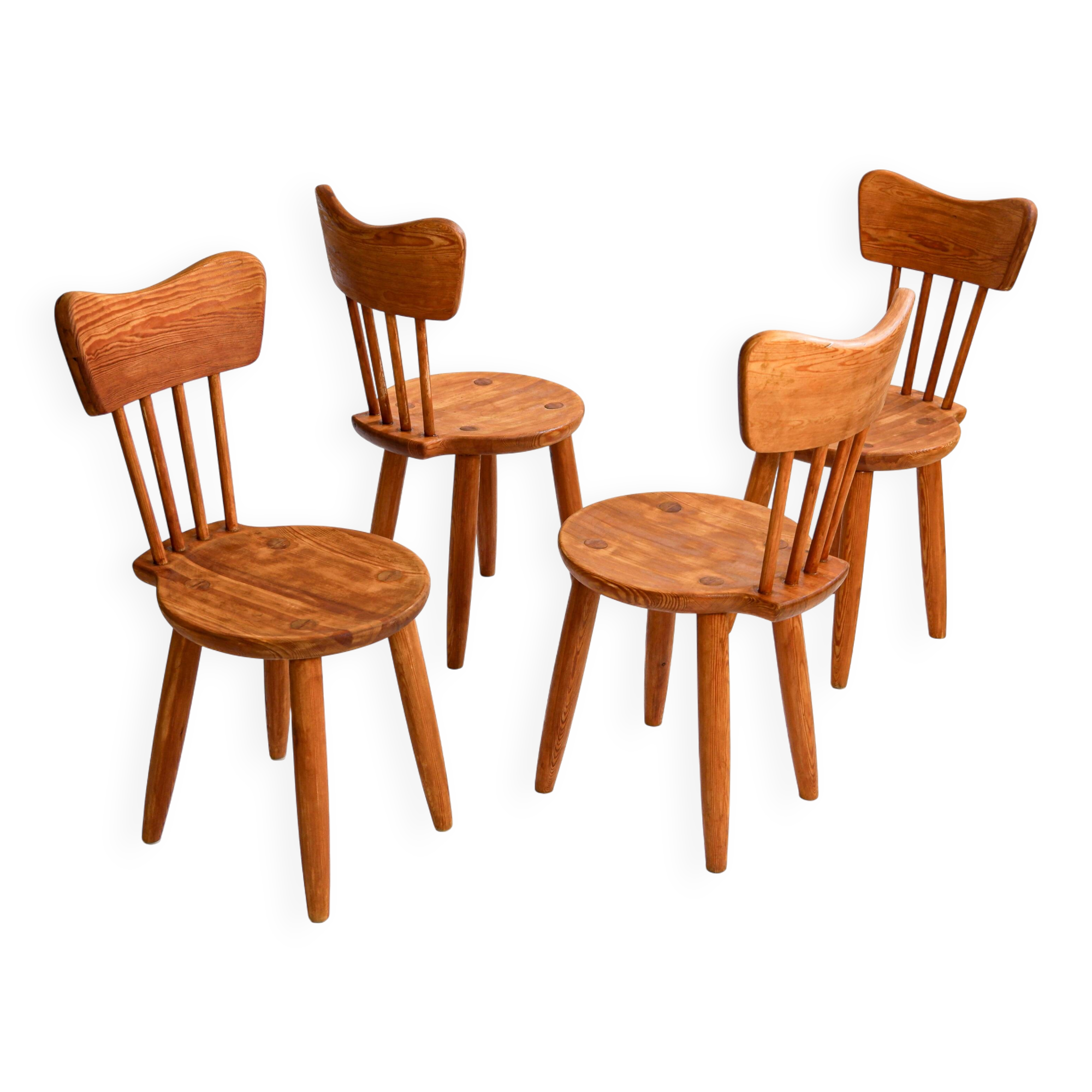 Set of 4 pine chairs by Torsten Claesson, Sweden circa 1950
