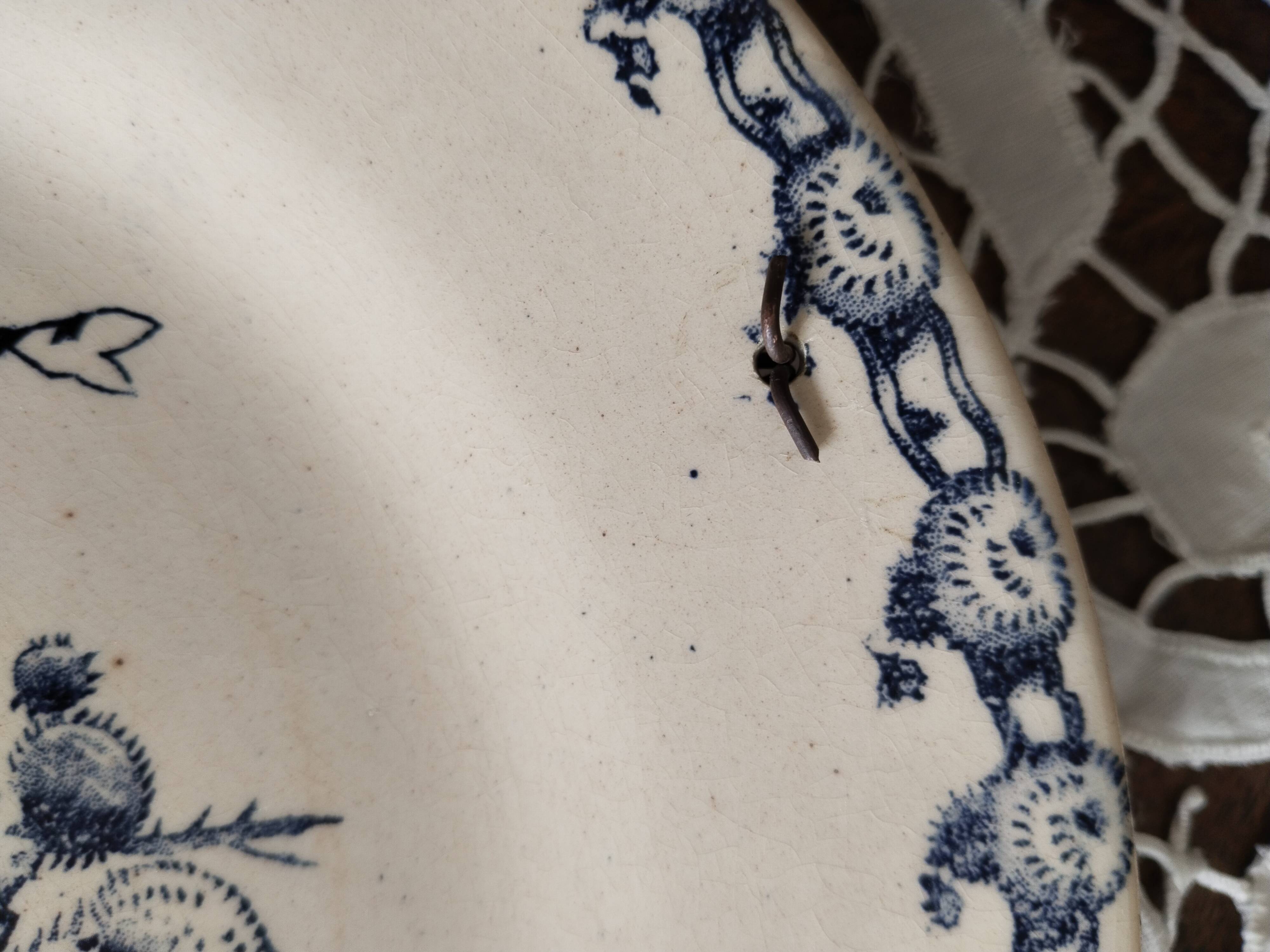 Deep plate in Gien earthenware, Terre de fer, Chardons model, blue color, antique French