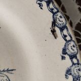 Deep plate in Gien earthenware, Terre de fer, Chardons model, blue color, antique French
