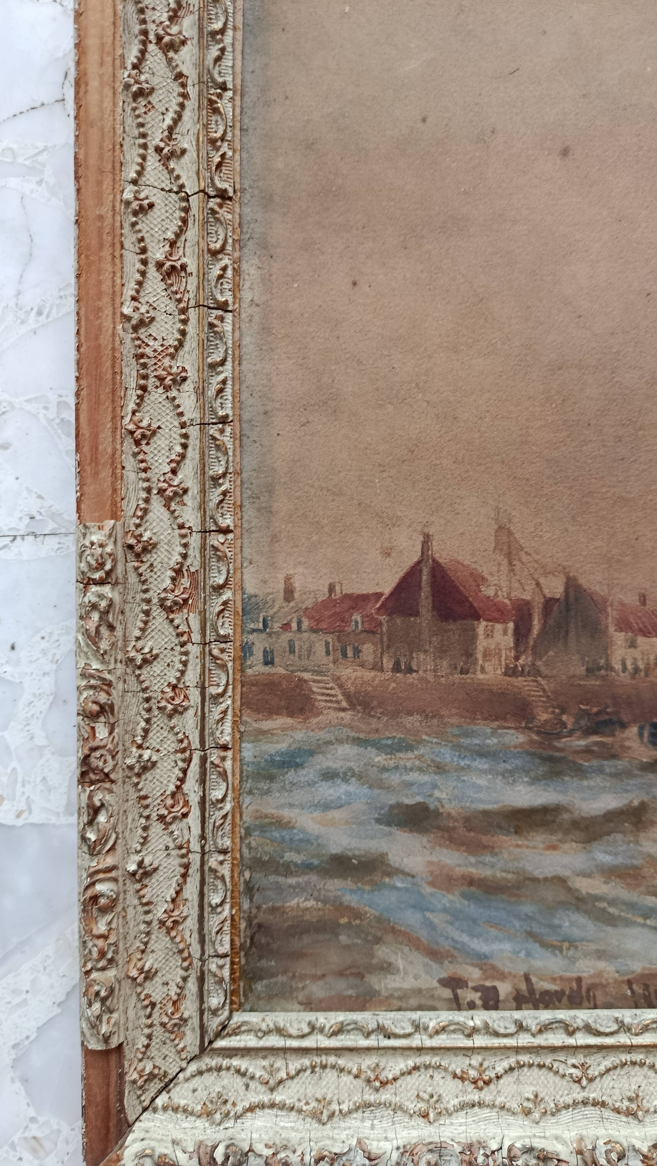 Marine watercolor 1890 by thomas bush hardy, sailing boats near the coast