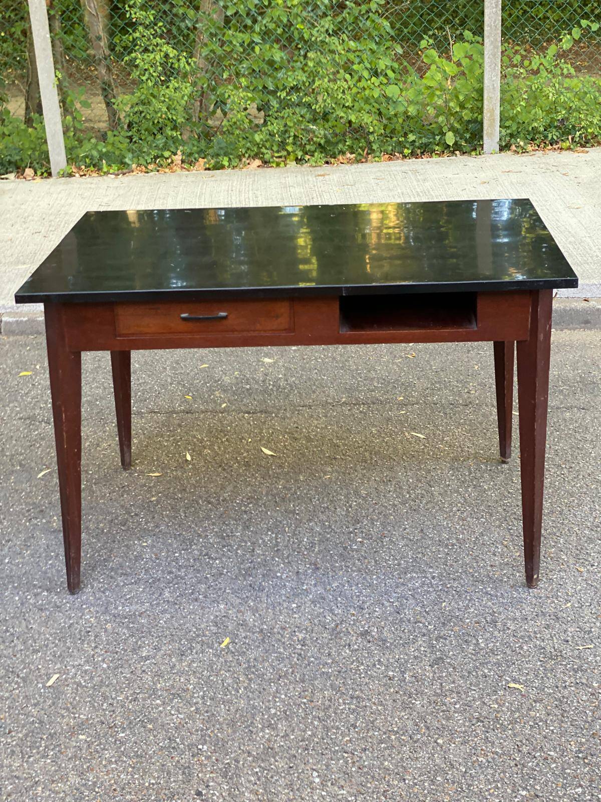 Vintage Scandinavian desk 1950 black top school style mid-century