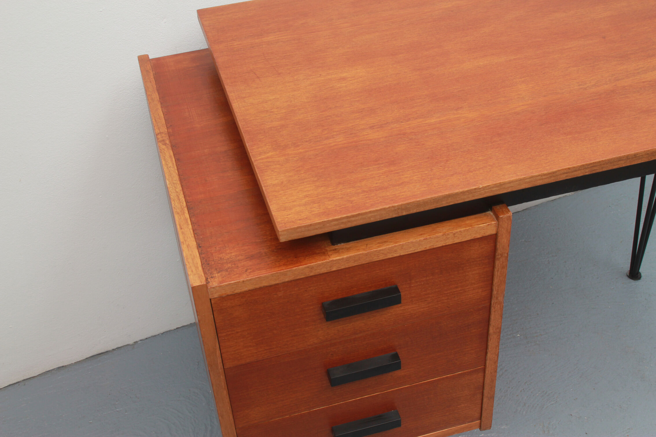 1950s hairpin desk in teak from Netherlands