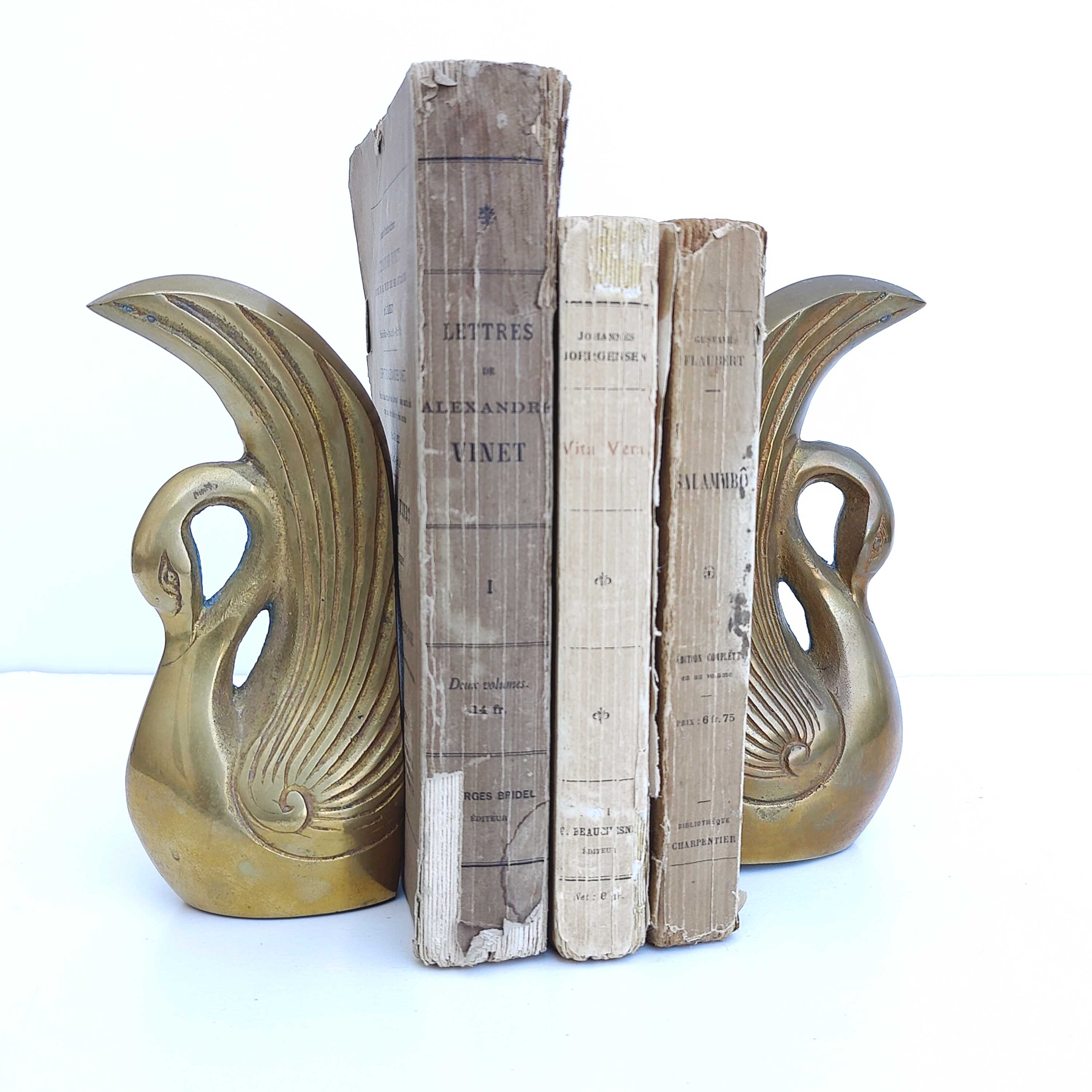 Pair of brass swan books greenhouse