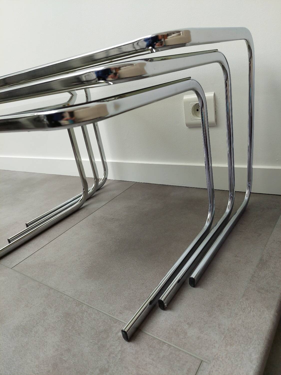 Chrome and Smoked Glass Nesting Tables