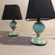 Pair of green opaline bedside lamps, venice glass and gilded brass Italy 1940.