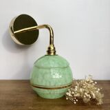 Vintage tulip wall lamp in mint green and gold Clichy glass