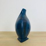 Blue ceramic vase, triangular and pot-bellied