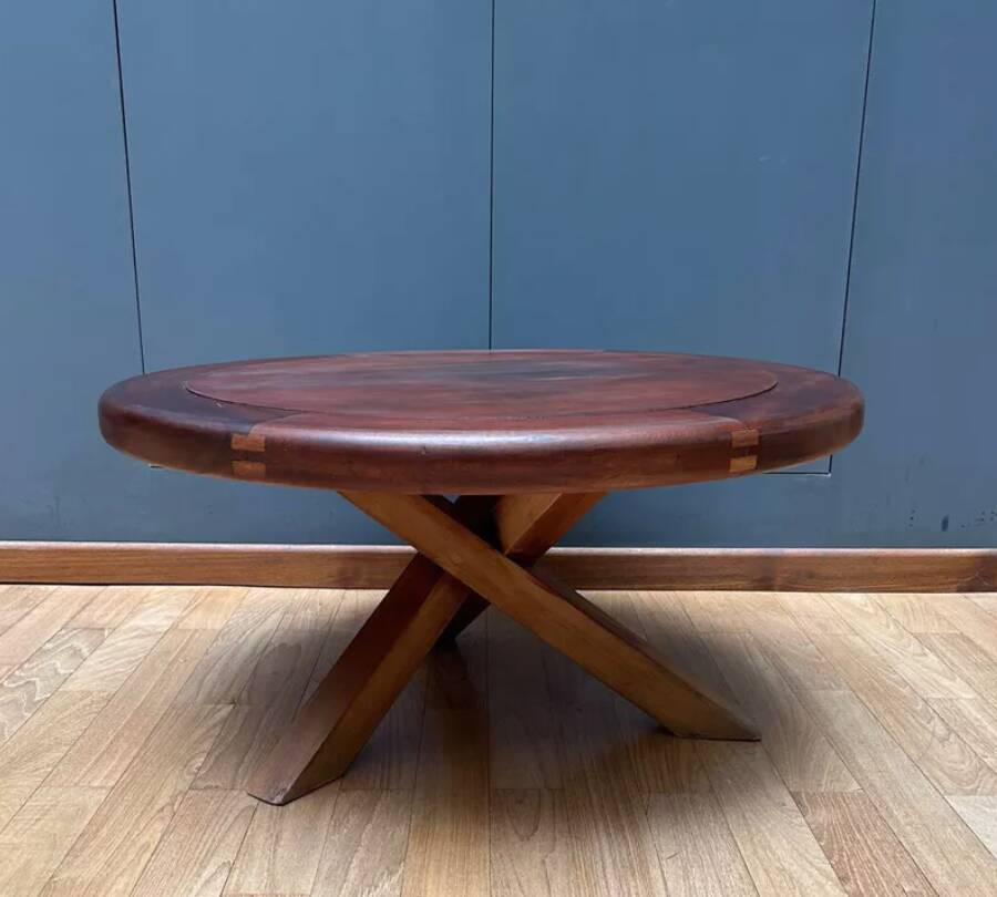 Vintage wooden coffee table with intersecting legs, France 1970