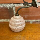 Antique Art Nouveau Gilt Bronze Wall Lamp + Vintage Pink Glass Ball