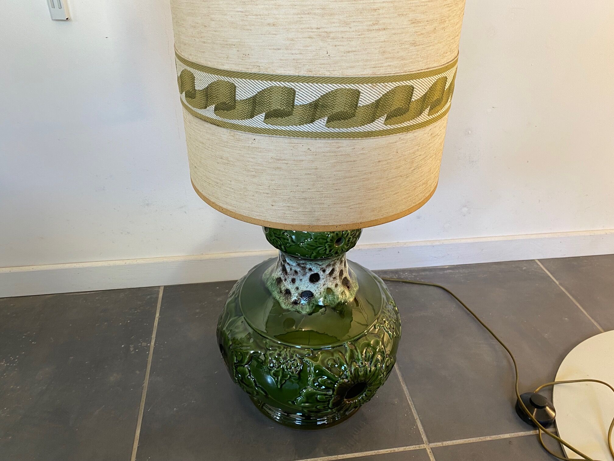 Floor lamp green ceramic double lighting vintage 1970