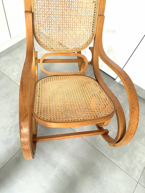 Rocking-chair vintage bois courbé et cannage bon état années 80