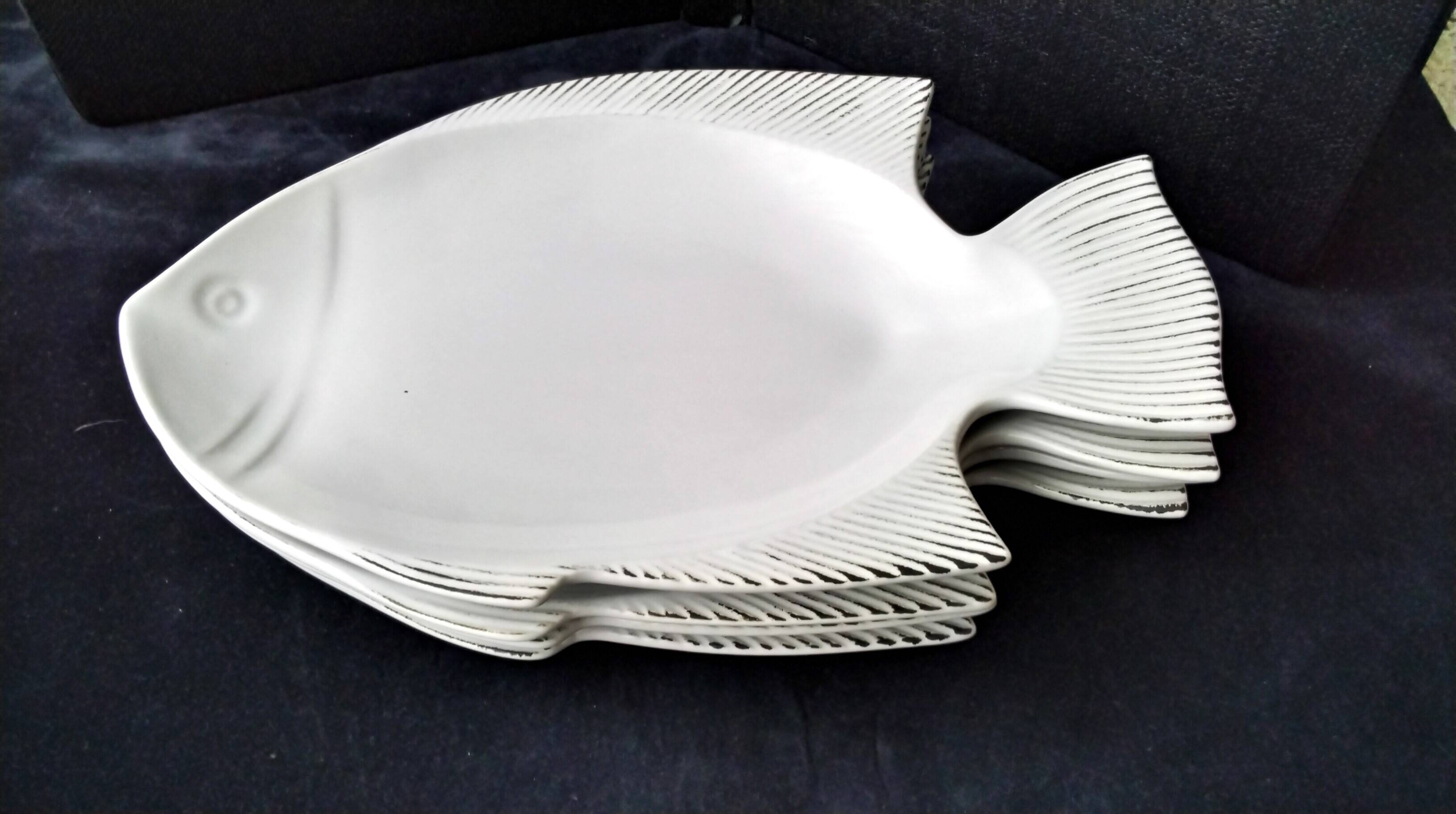4 zoomorphic ceramic fish plates Geneviève Lethu