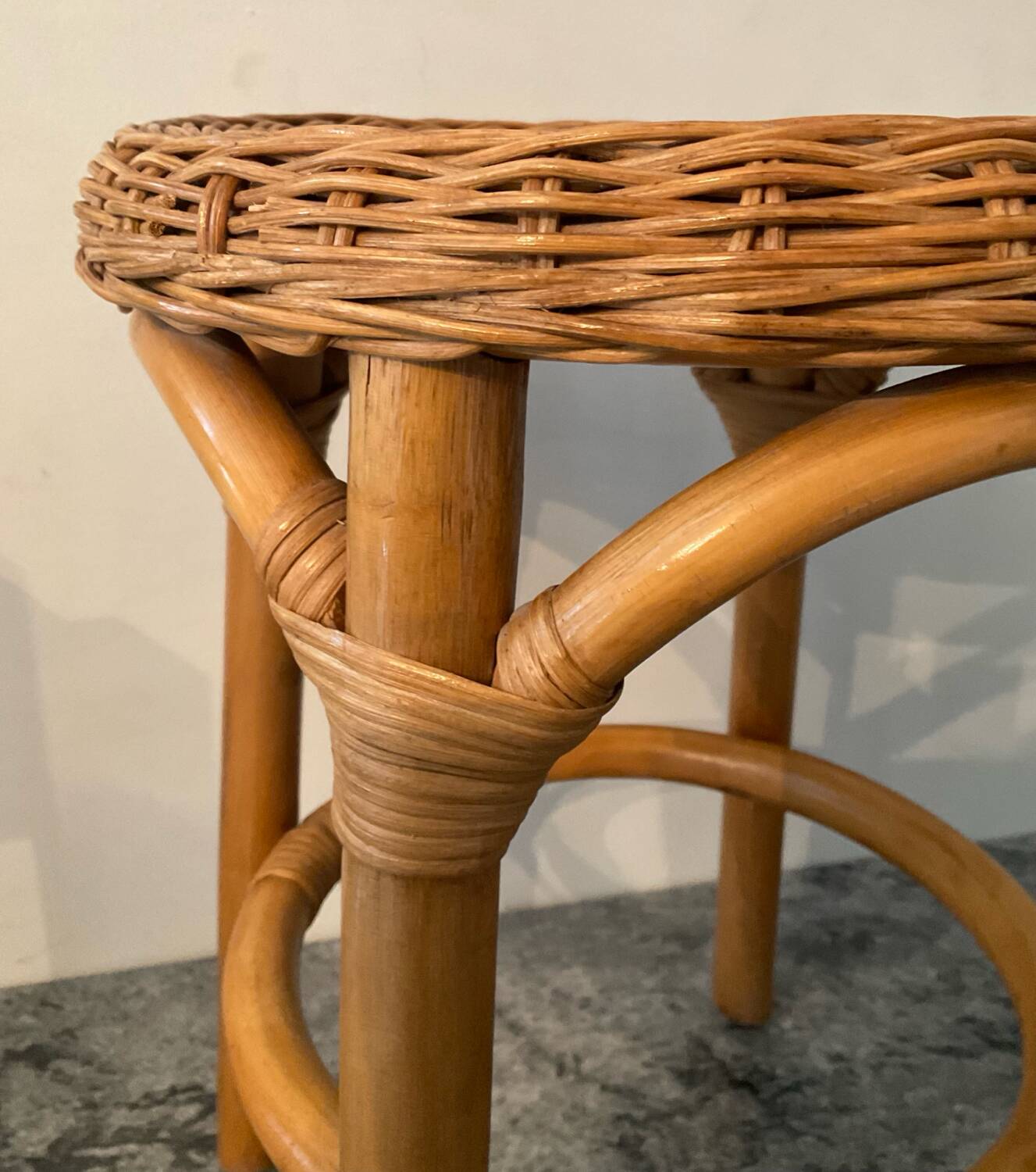 Vintage stool in rattan and woven wicker