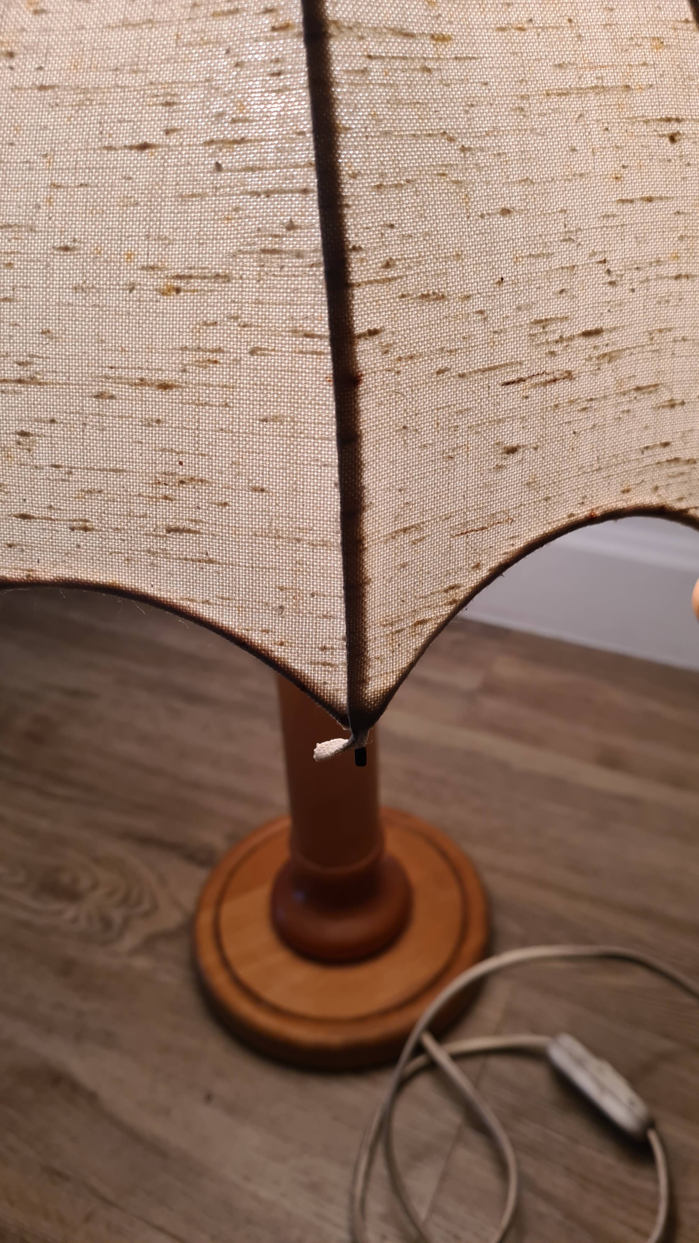 Umbrella lamp from the 70s in wood and fabric