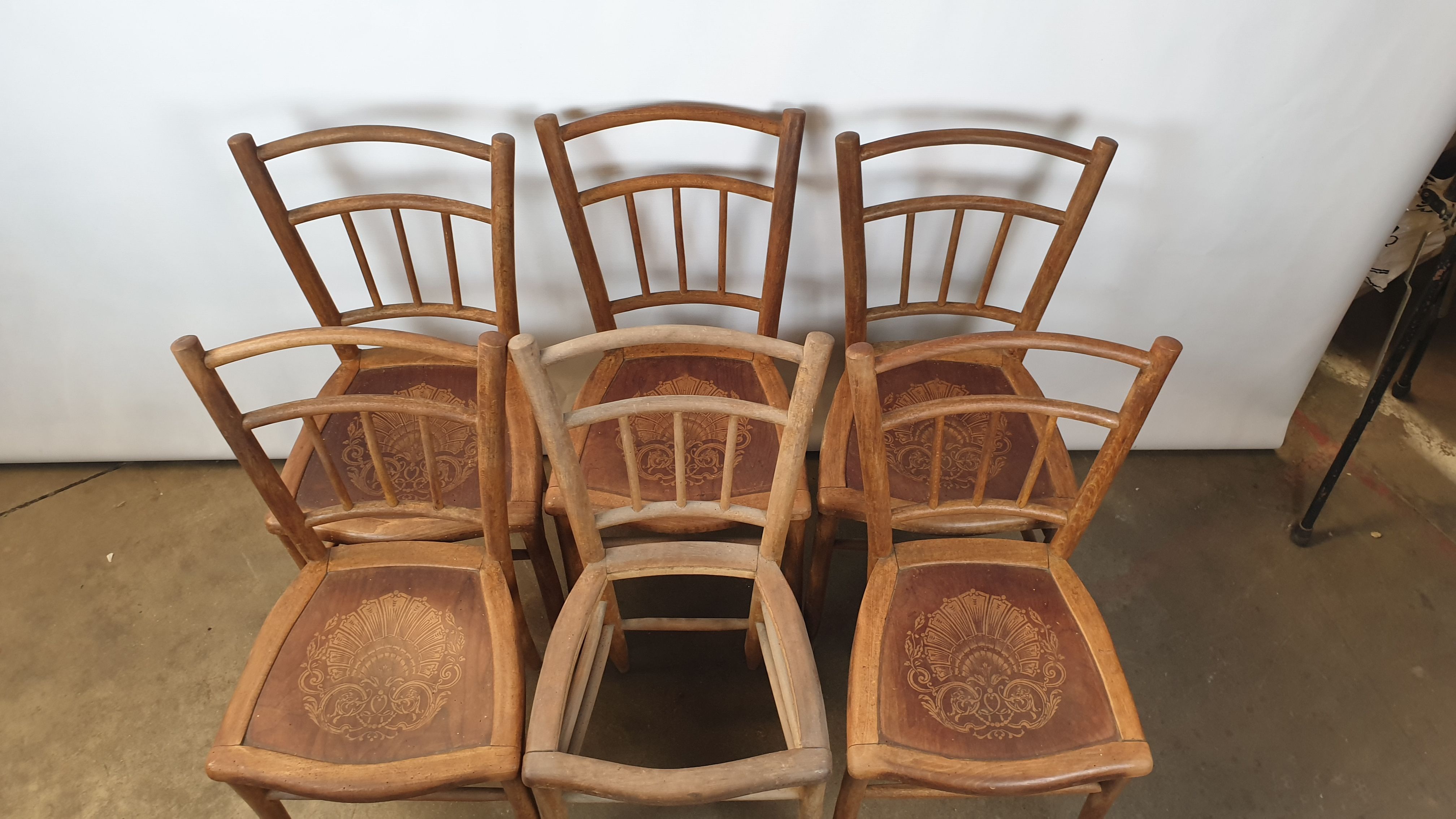 Lot of six chairs Luterma 1900 seat crafted