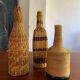 Trio de bouteilles vintage corde et osier