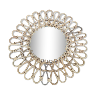 Round rattan mirror