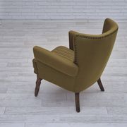1970s, Danish lounge chair, original green furniture wool, oak wood.