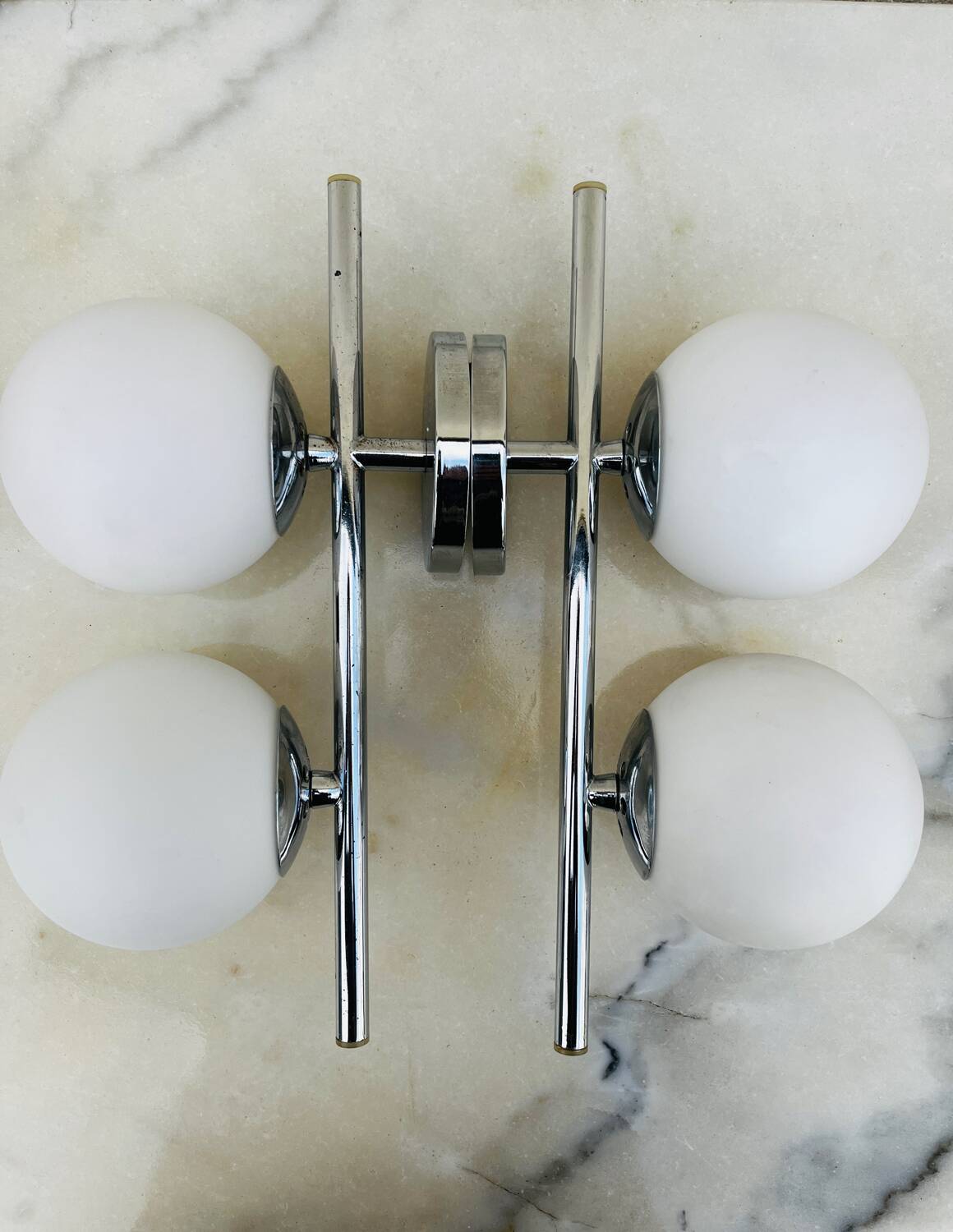 2 vintage double opaline globe wall lights 1960