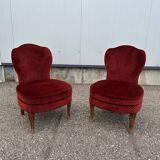 pair of red velvet toad armchairs