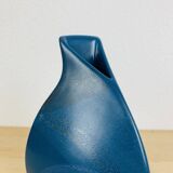 Blue ceramic vase, triangular and pot-bellied