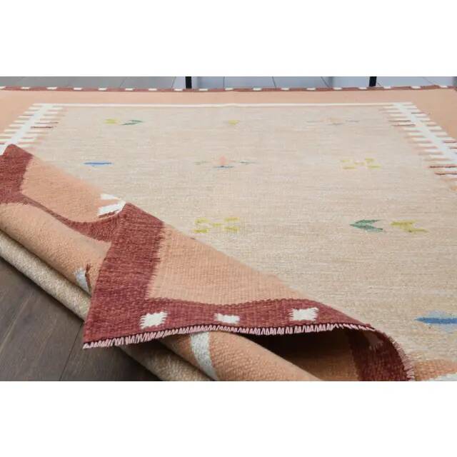 1970s Vintage Turkish Oushak Handmade Wool Cotton Orange Area Rug 173x223
