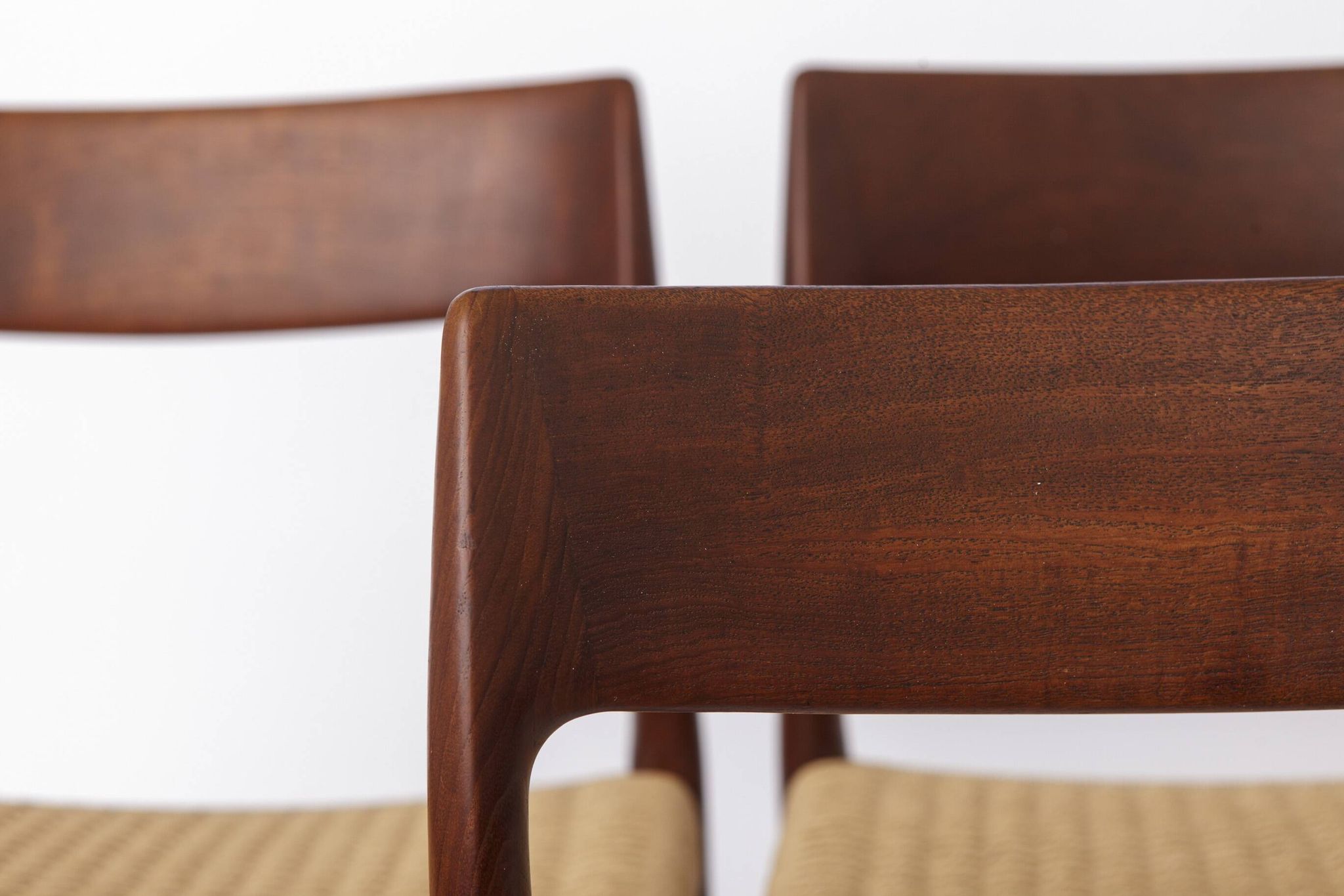 Set of 4 Niels Møller Model 77 Chairs Dark Teak Danish Cord 1950s Danish