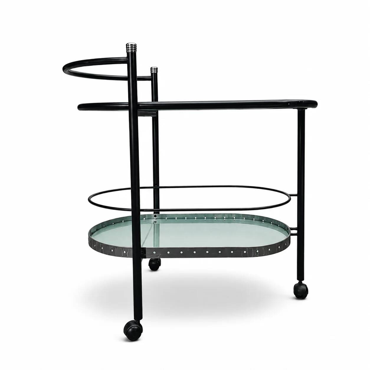Black oval drinks trolley / bar cart / 1980s