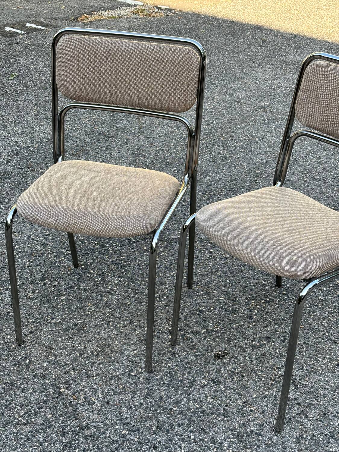 1970s designer chairs in metal and fabric