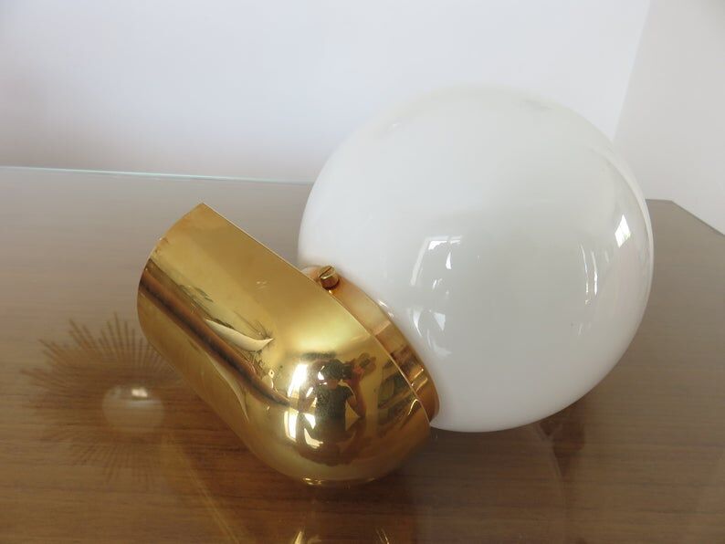 Pair of appliques " Limburg " white opaline and golden methacrylate 80s