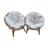Pair of rattan armchairs with cushions