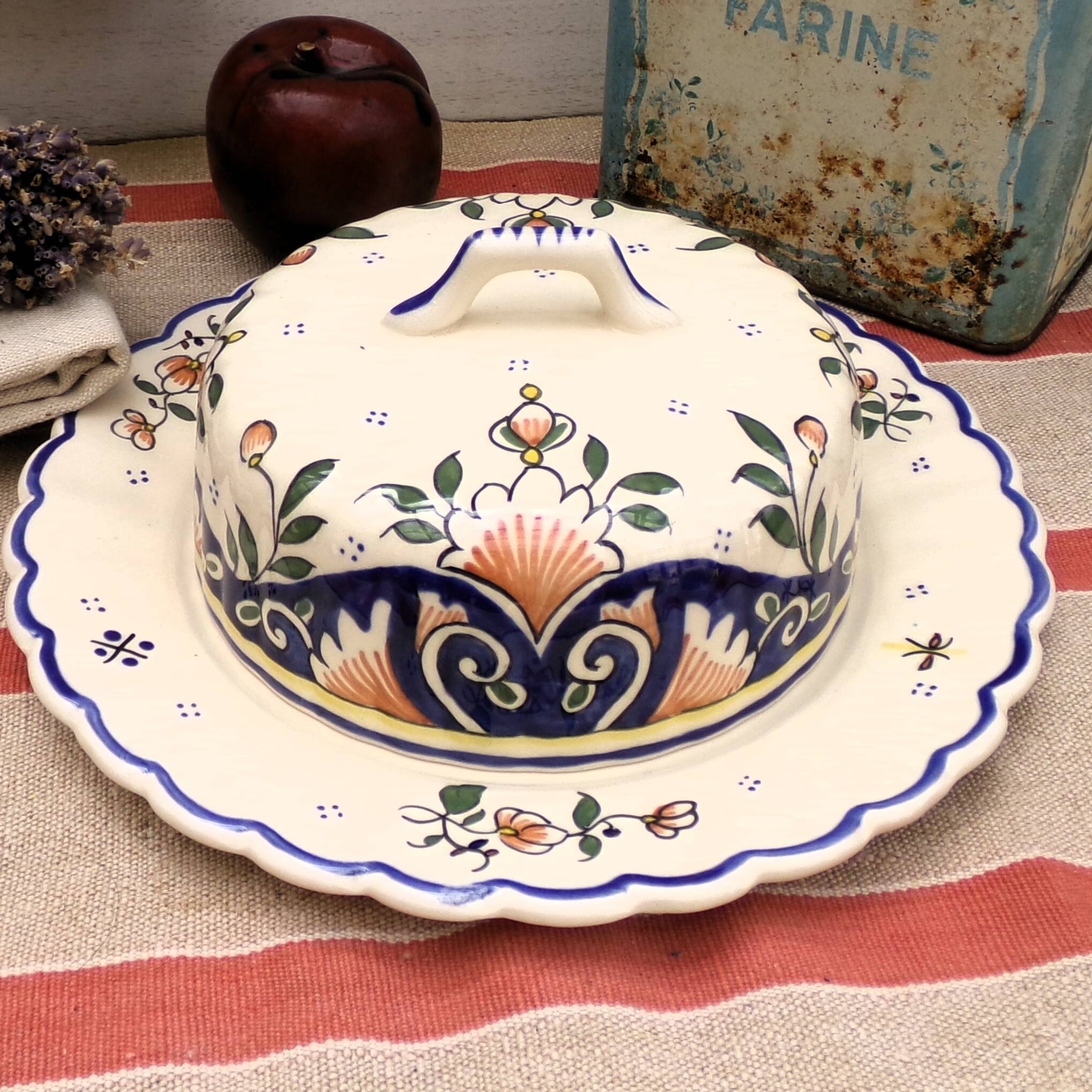 Camembert dish or butter dish in Rouen earthenware