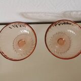 Pair of pink rosaline swirl glass fruit bowls