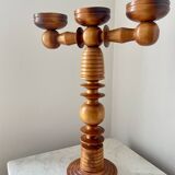 Vintage Scandinavian Wooden Candle holder with 3 arms, Mid-Century Modern