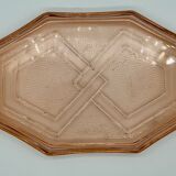 Art deco tray in pink glass with handle