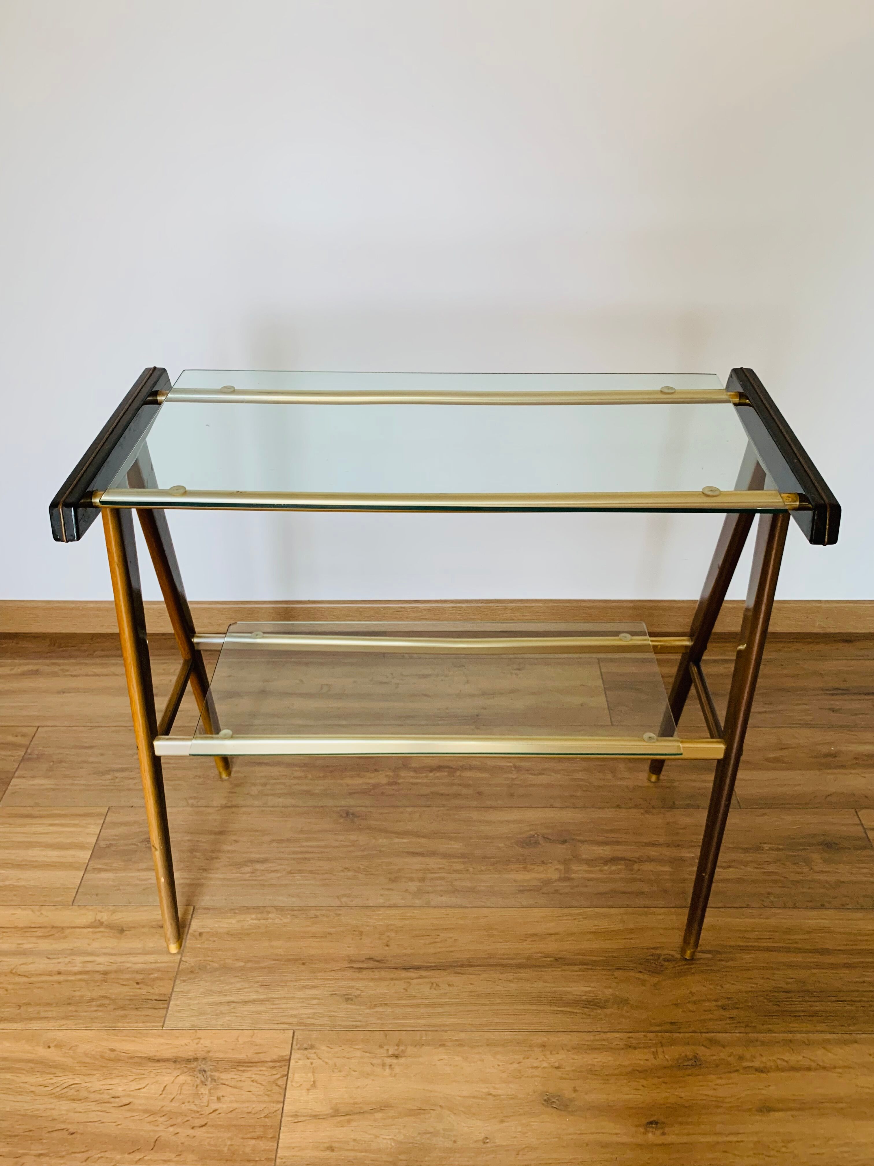 Vintage console in wood, glass and gold metal