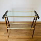 Vintage console in wood, glass and gold metal
