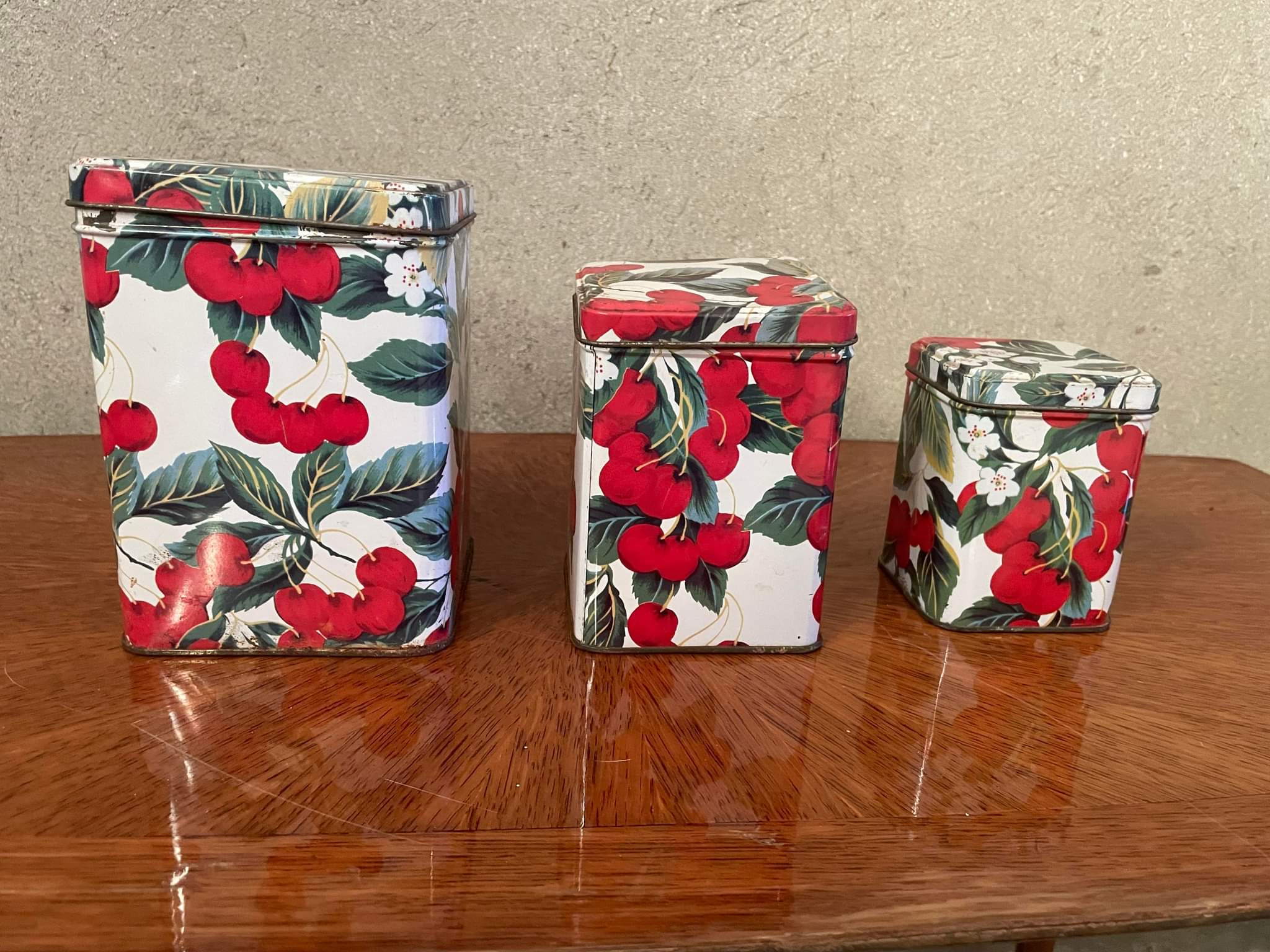 Vintage metal boxes cherry pattern